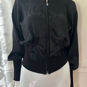 Bebe Black Bomber Silk Jacket for Women  Size  S